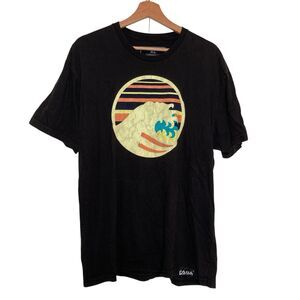 Vintage Pink Dolphin Black Unisex Japanese Waves Graphic Print T-Shirt  X-L Y2k